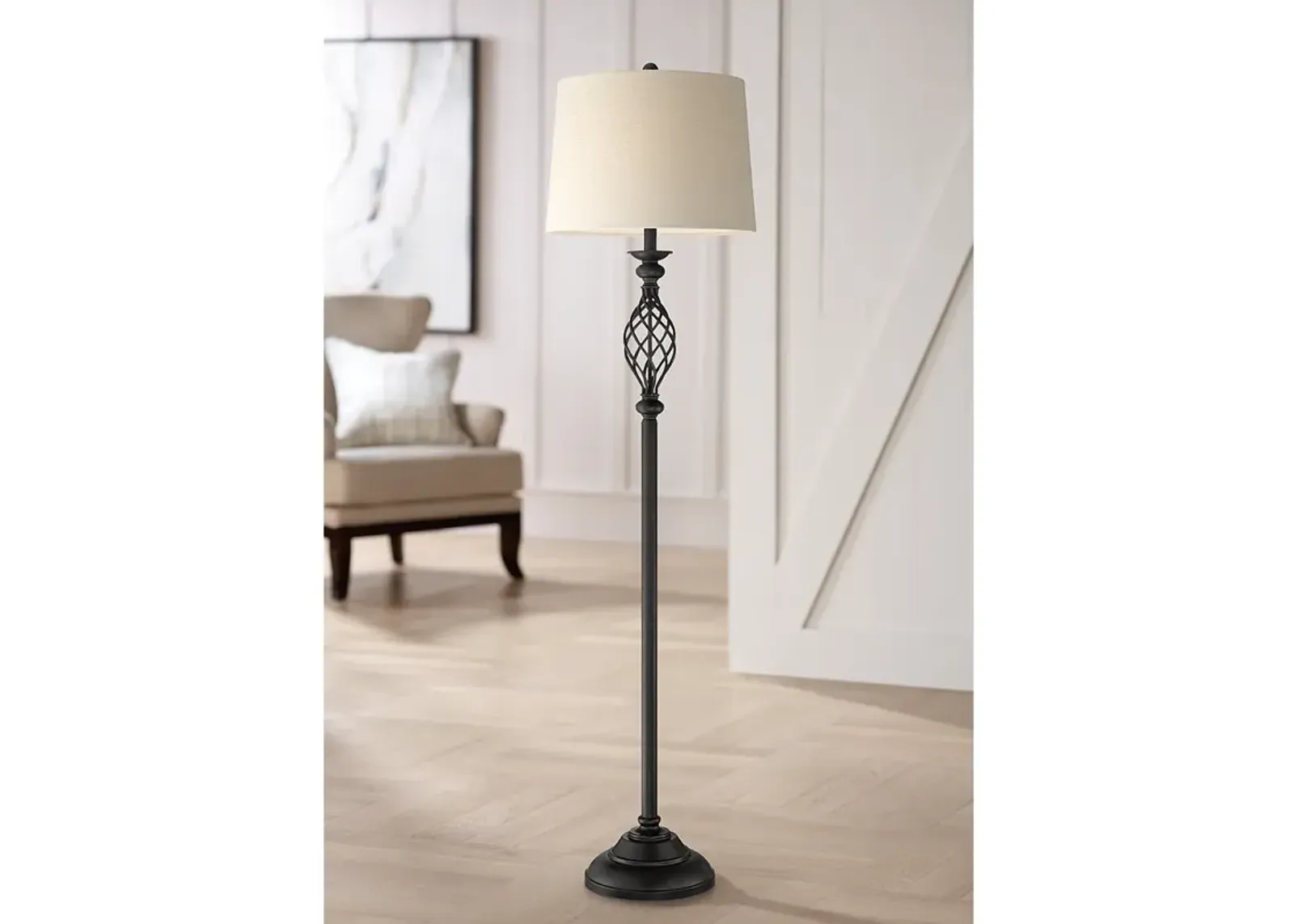 Franklin Iron Works Annie 63" High Bronze Iron Scroll Floor Lamp