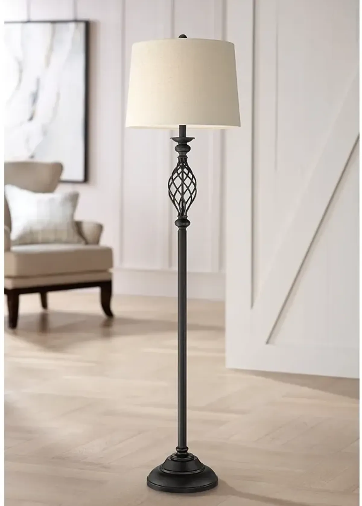 Franklin Iron Works Annie 63" High Bronze Iron Scroll Floor Lamp