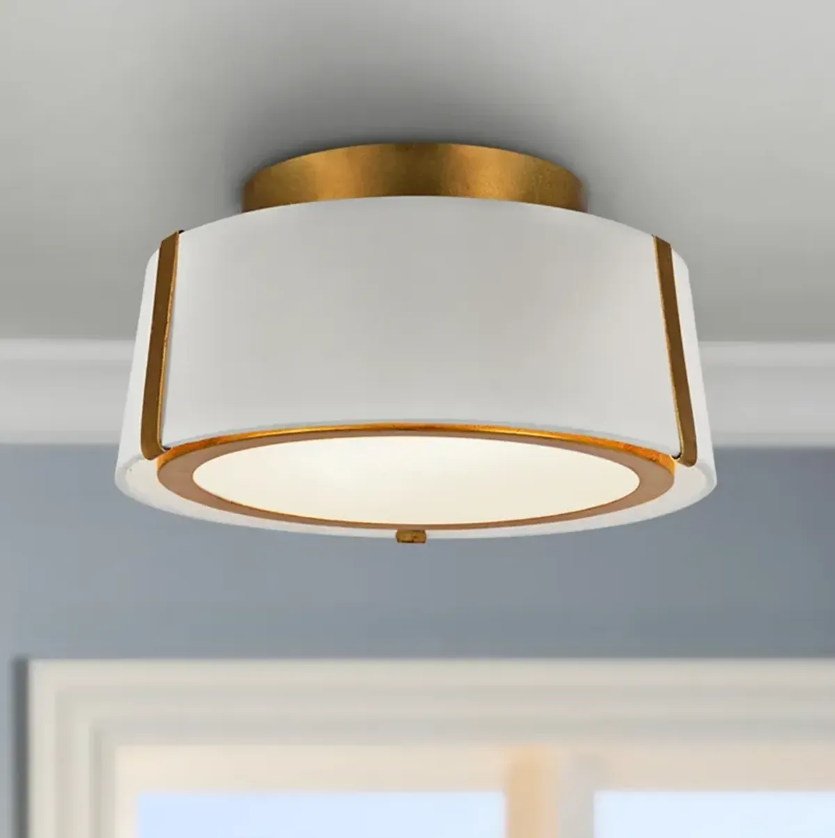 Crystorama Fulton 12" Wide Antique Gold Drum Ceiling Light