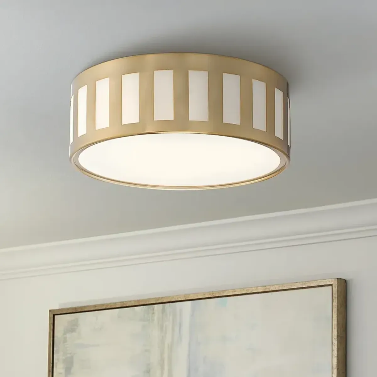 Crystorama Kendal 14" Wide Vibrant Gold Drum Ceiling Light