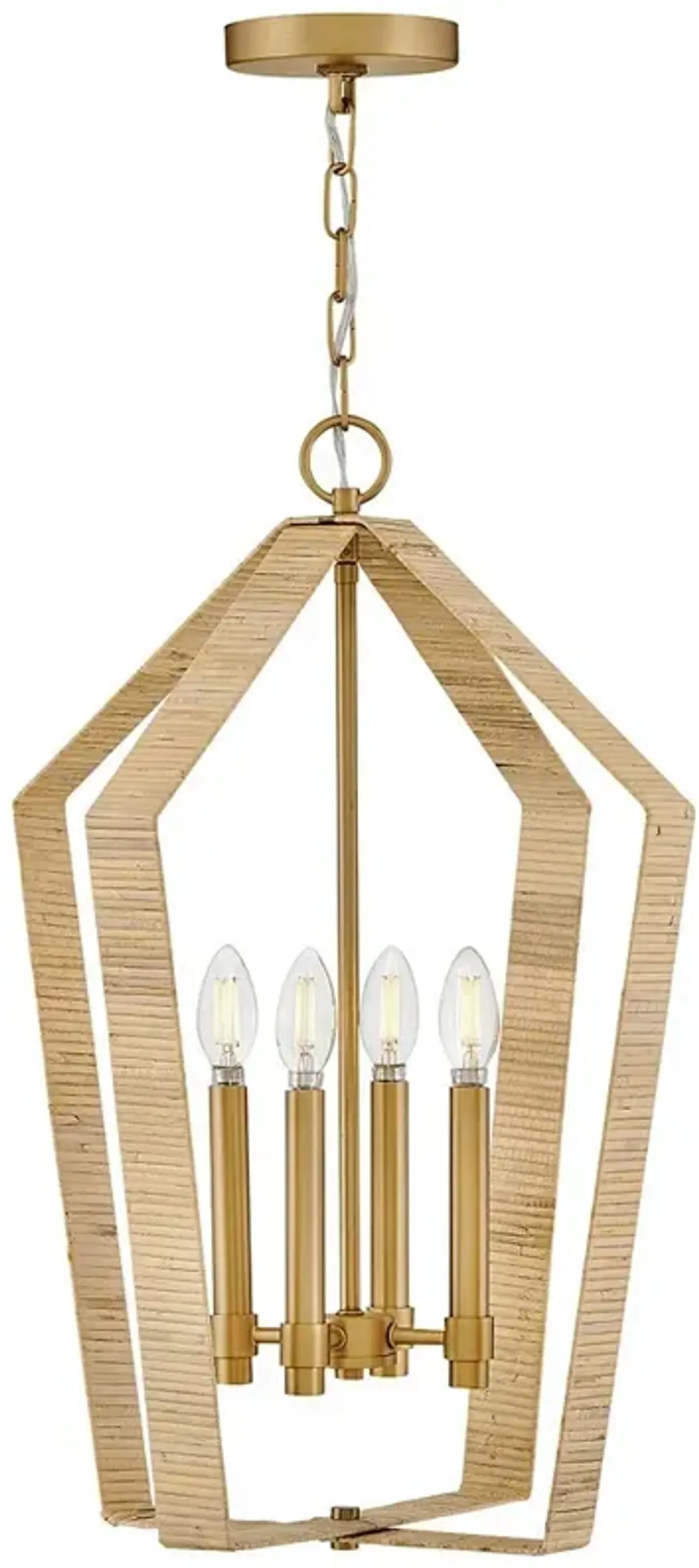 Sammi 17" Wide Lacquered Brass and Rattan 4-Light Pendant
