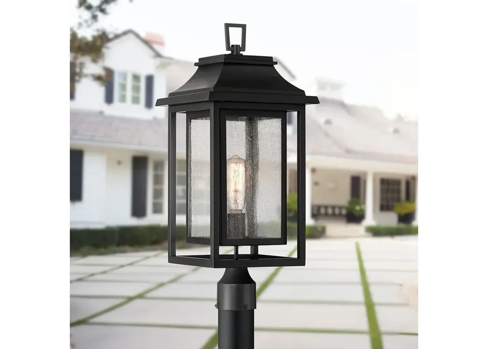 Cecile 23 1/4" High Black Box Lantern Outdoor Post Mount Light