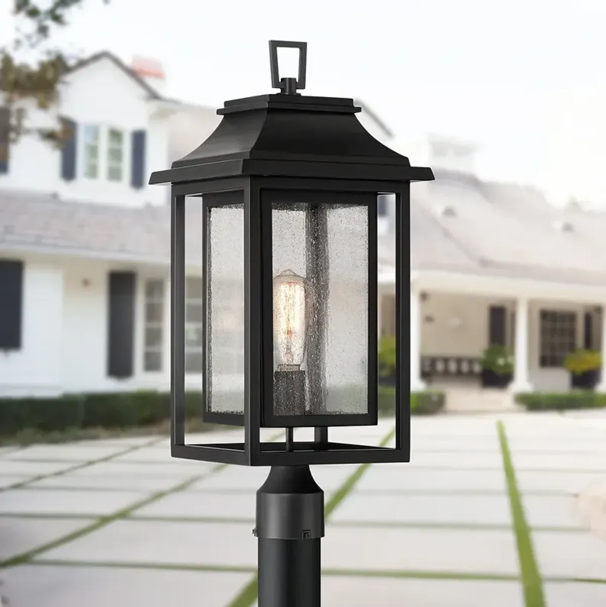 Cecile 23 1/4" High Black Box Lantern Outdoor Post Mount Light