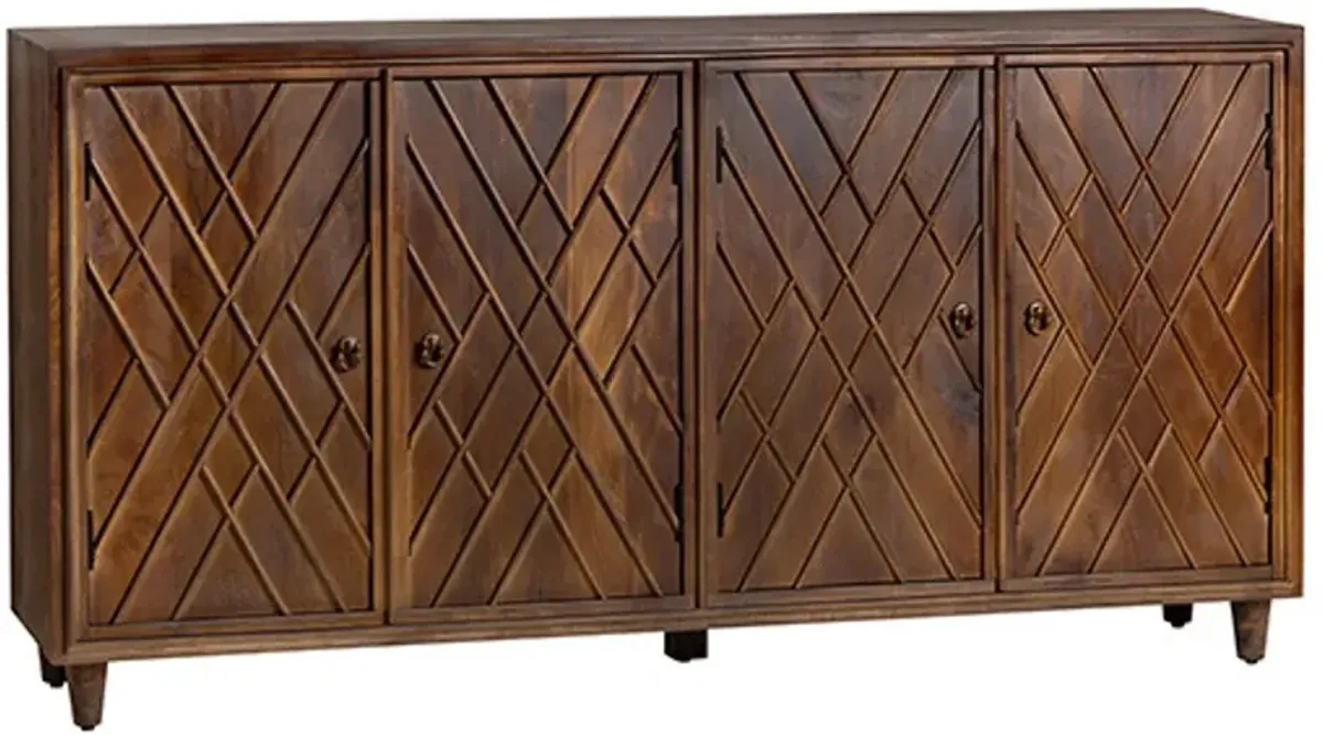 Chippendale 72" Wide Stained Brown Wood 4-Door Sideboard