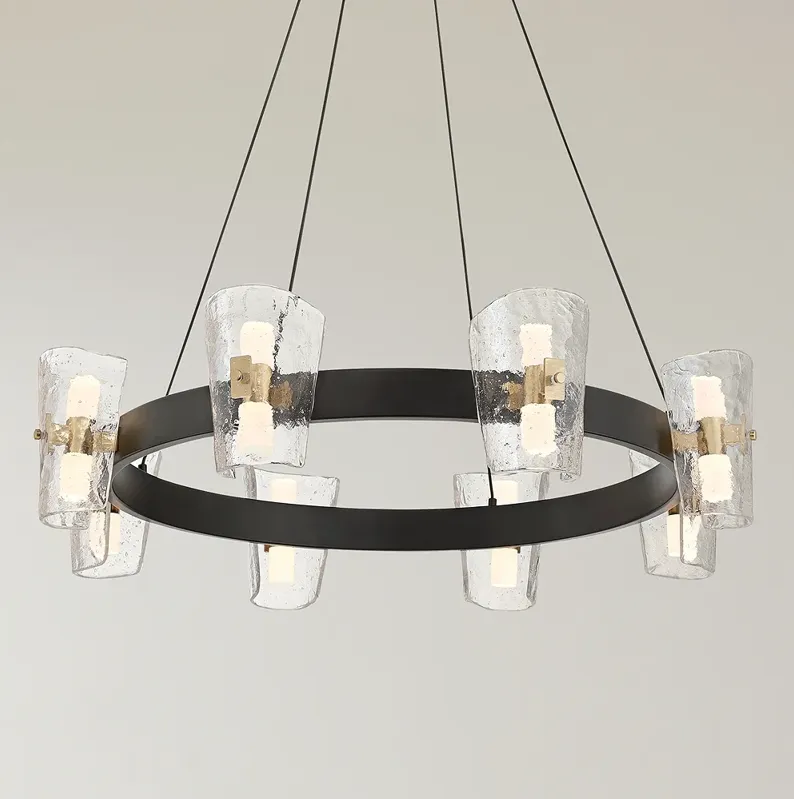 Possini Euro Dalca 32"W Matte Black Cast Glass 16-LED Ring Chandelier