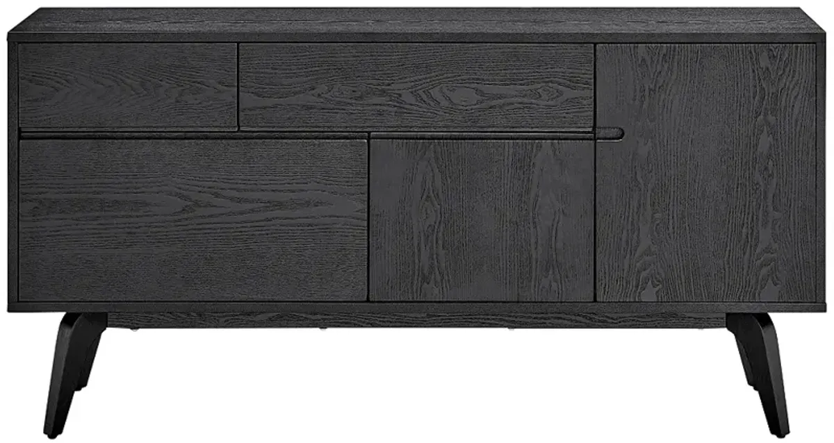 Lawrence 59" Wide Ash Veneer Black 3-Drawer 2-Door Sideboard