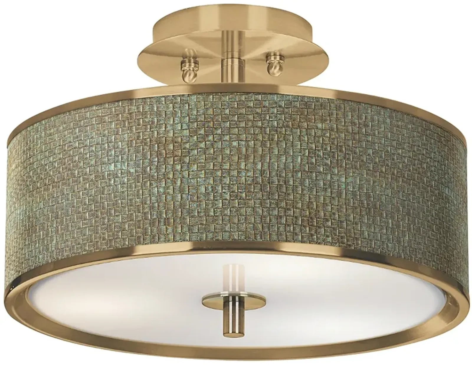 Giclee Glow 14" Interweave Patina Shade and Gold Drum Ceiling Light