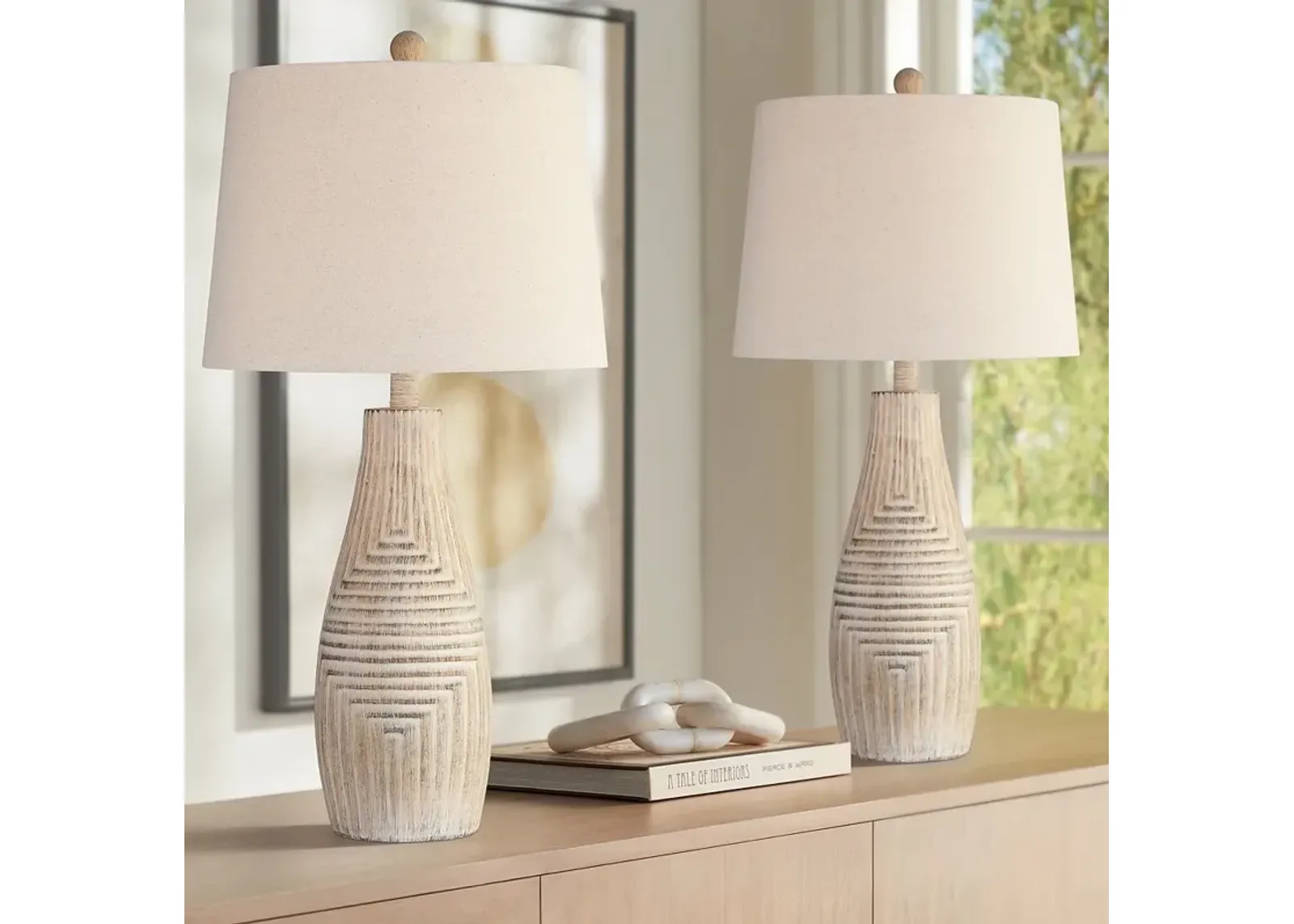 John Timberland Chico 27" Light Wood Finish Table Lamps Set of 2