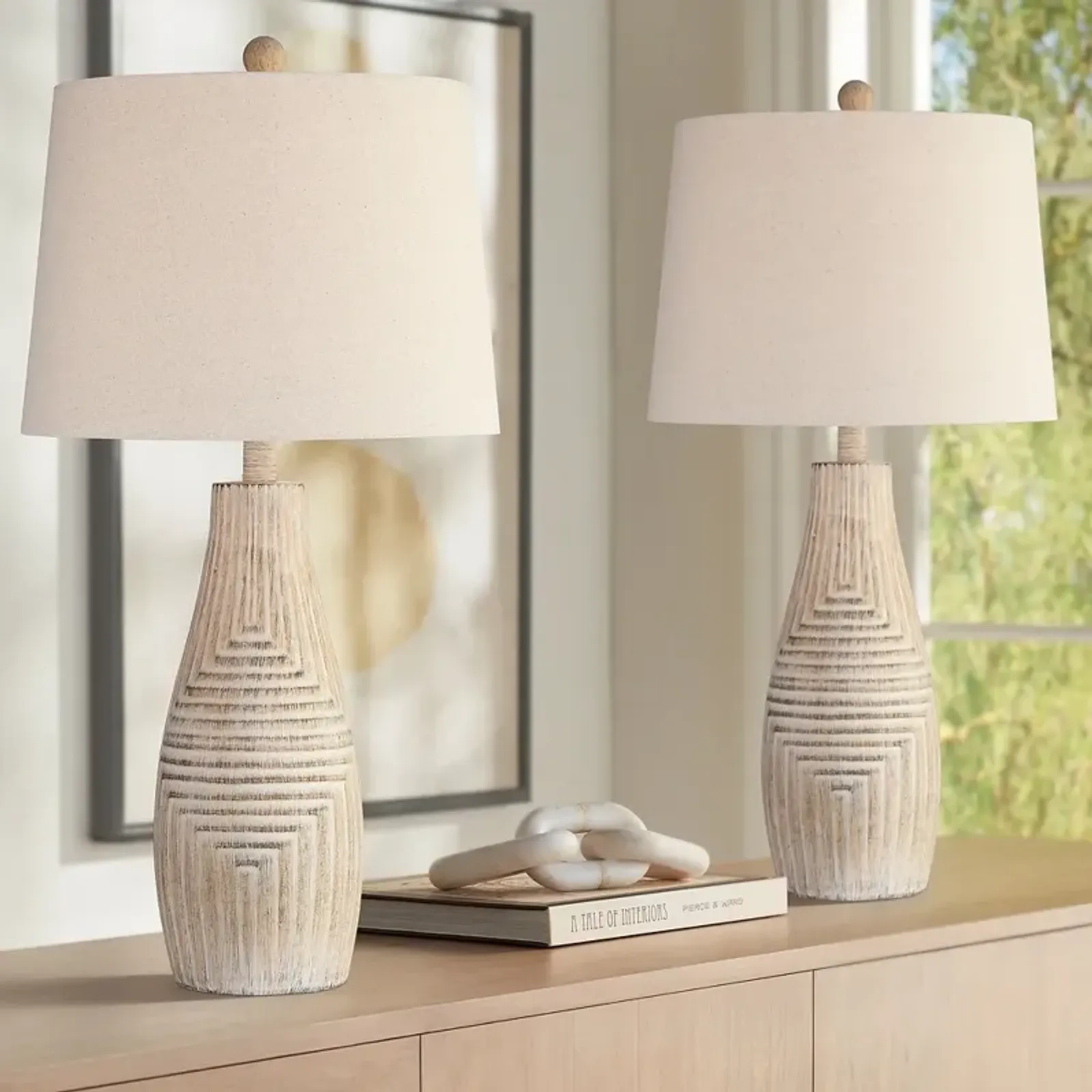 John Timberland Chico 27" Light Wood Finish Table Lamps Set of 2