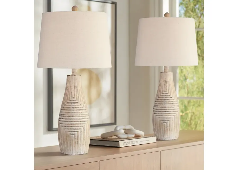 John Timberland Chico Light Wood Finish Table Lamps Set of 2