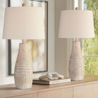 Chico Light Wood Modern Southwest Rustic Table Lamps Set of 2
