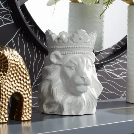 Lion Bust with Crown 9" High Matte White Figurine