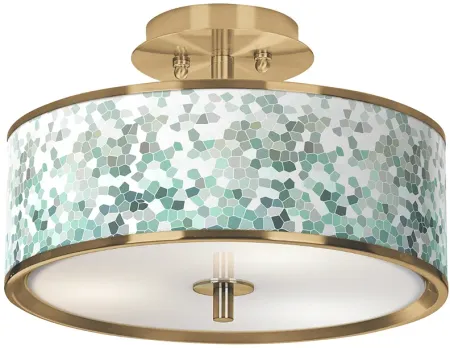 Aqua Mosaic Gold 14" Wide Ceiling Light