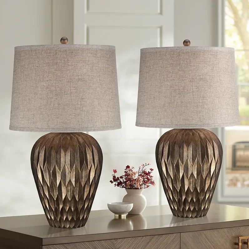 Possini Euro Buckhead Bronze Modern Urn Table Lamps Set of 2