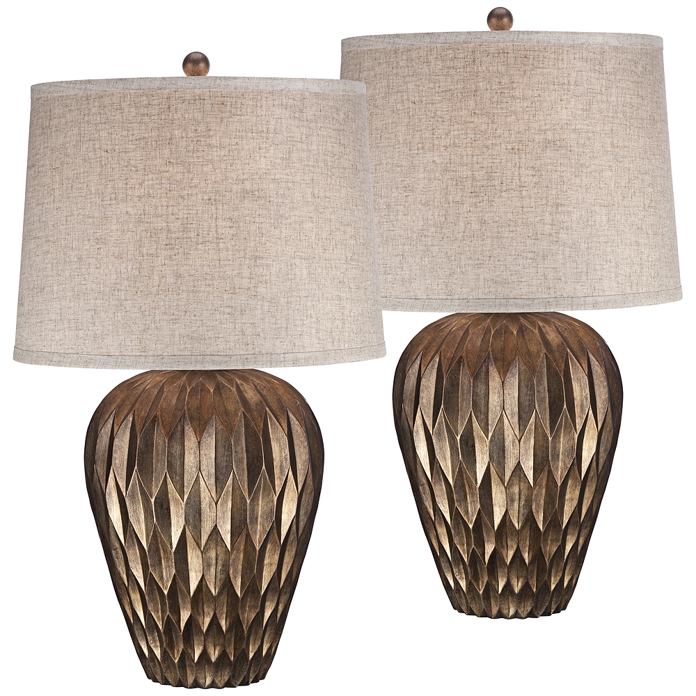 Possini Euro Buckhead Bronze Modern Urn Table Lamps Set of 2