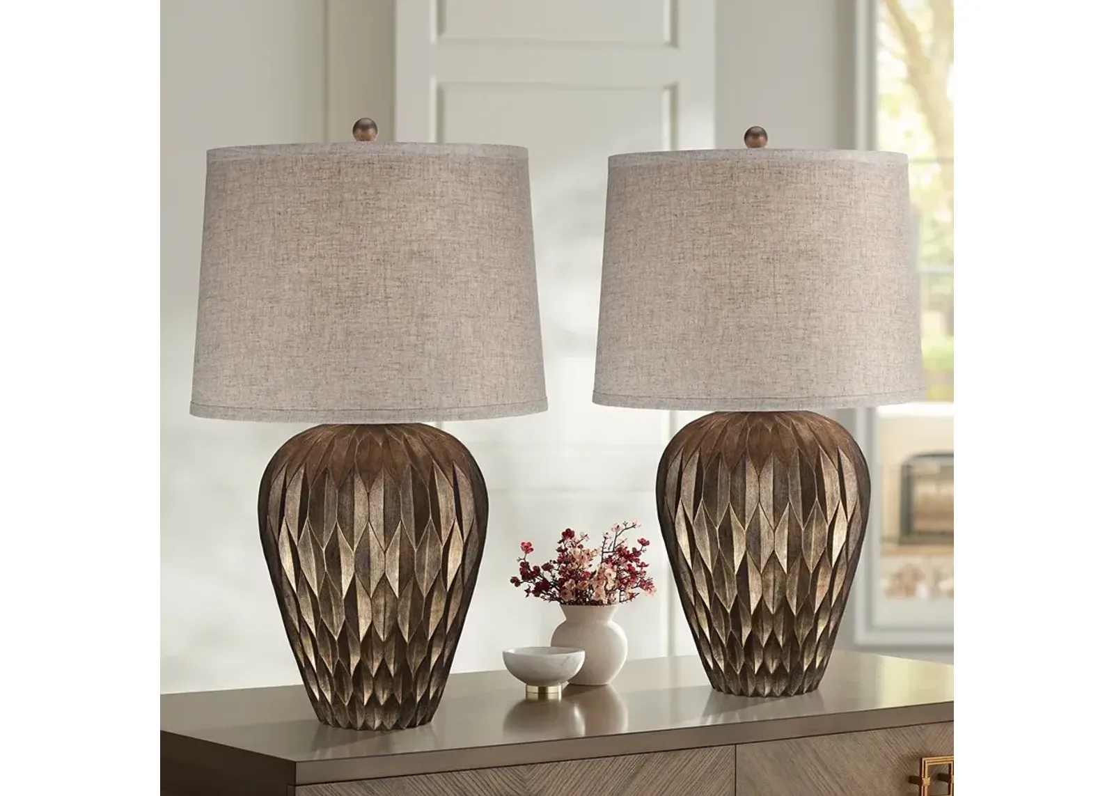 Possini Euro Buckhead Bronze Modern Urn Table Lamps Set of 2