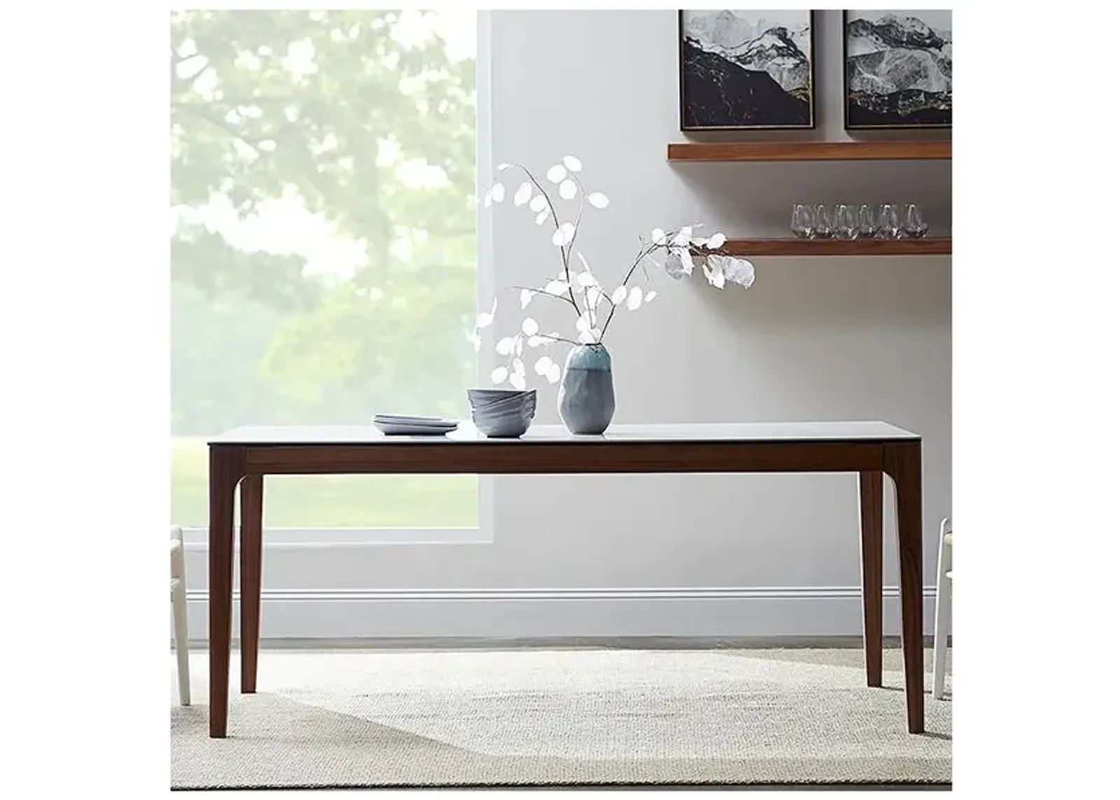 Haldis 70 3/4" Wide White Ceramic Walnut Veneer Dining Table