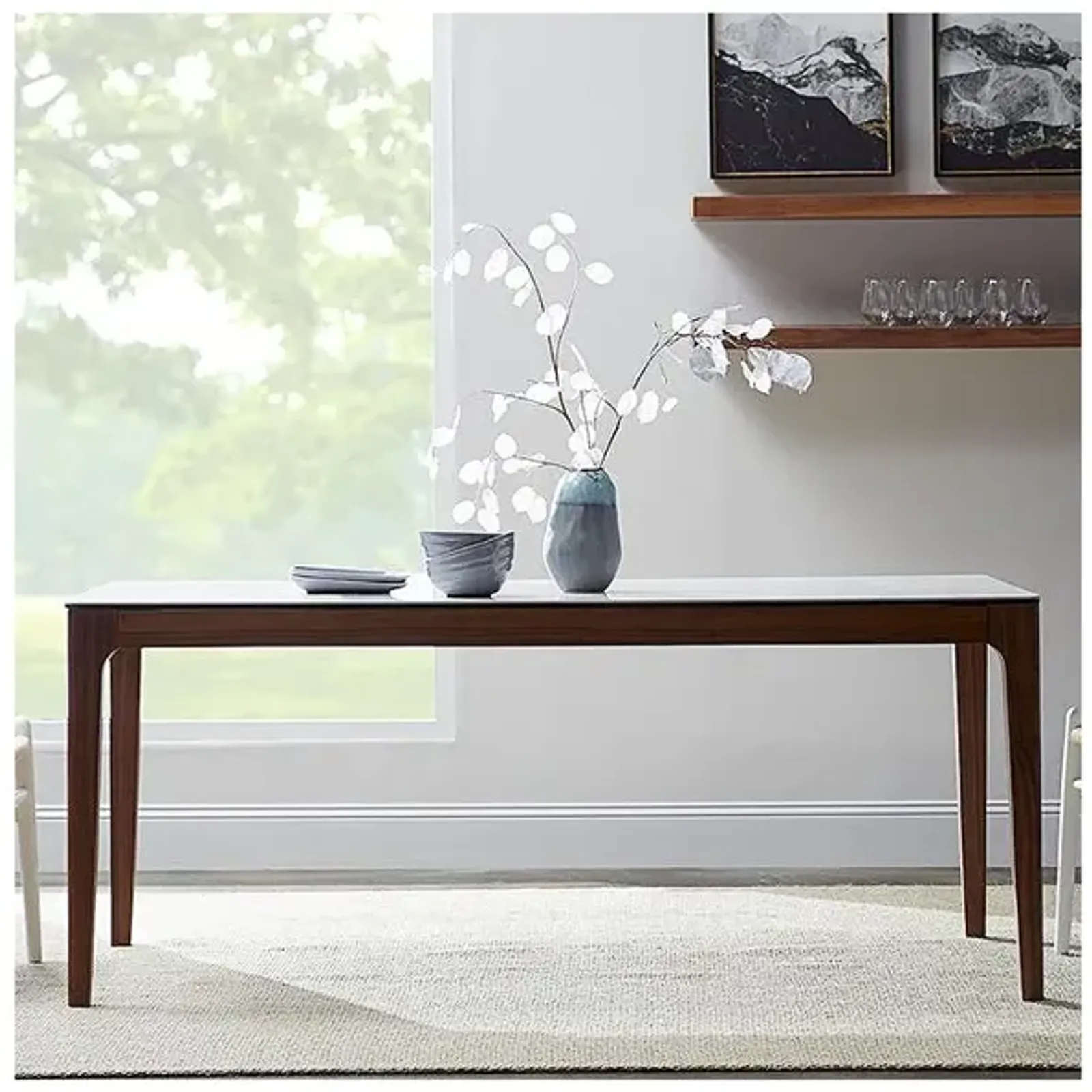 Haldis 70 3/4" Wide White Ceramic Walnut Veneer Dining Table