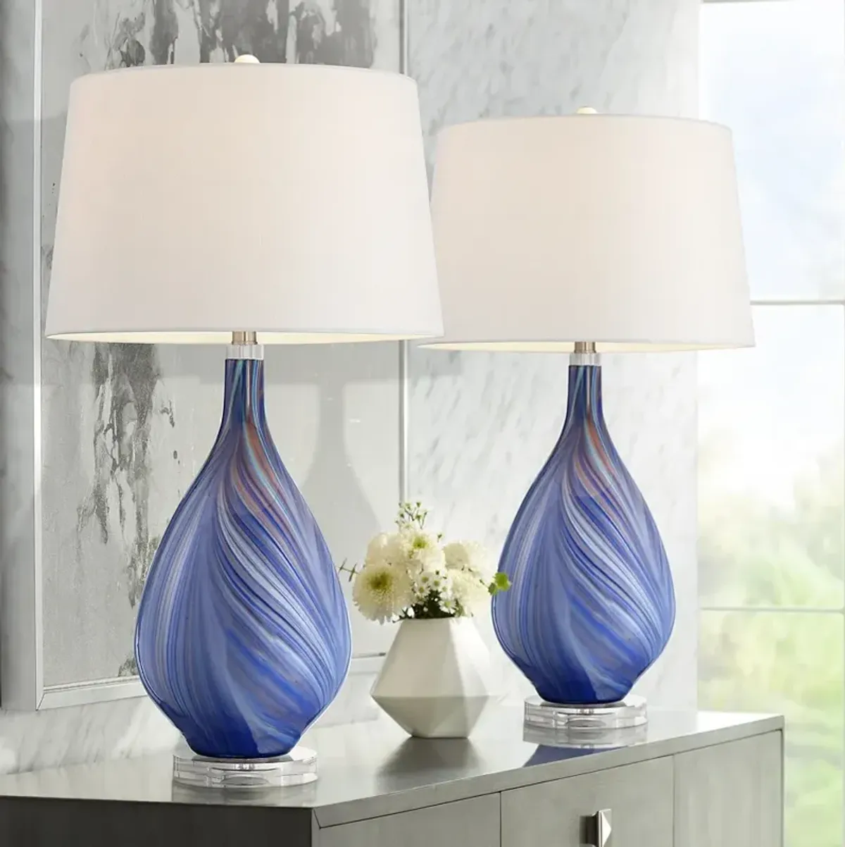 Possini Euro Taylor 29" Modern Blue Art Glass Table Lamps Set of 2