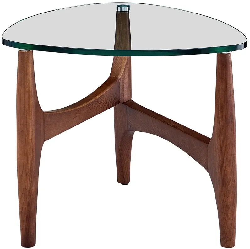 Ledell 23 3/4" Wide Walnut Ash Wood and Glass Modern Side Table