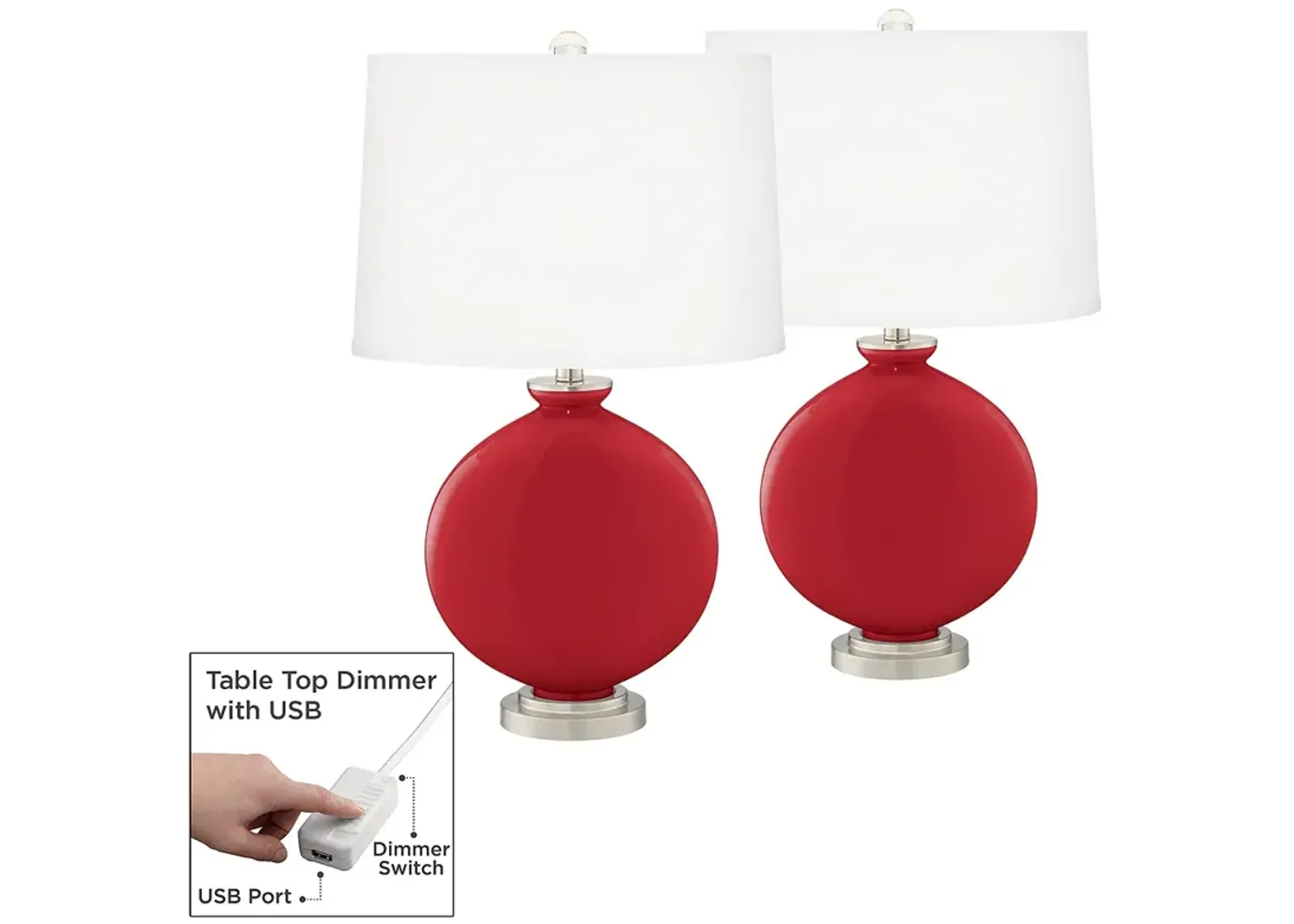 Ribbon Red Carrie Table Lamp Set of 2 with Dimmers