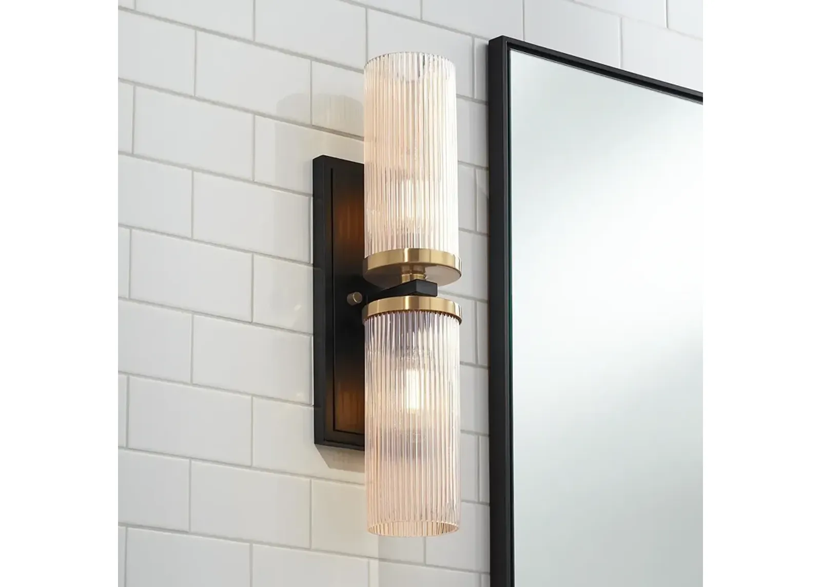 Stiffel Palais 20 1/4" High Black and Warm Brass 2-Light Wall Sconce