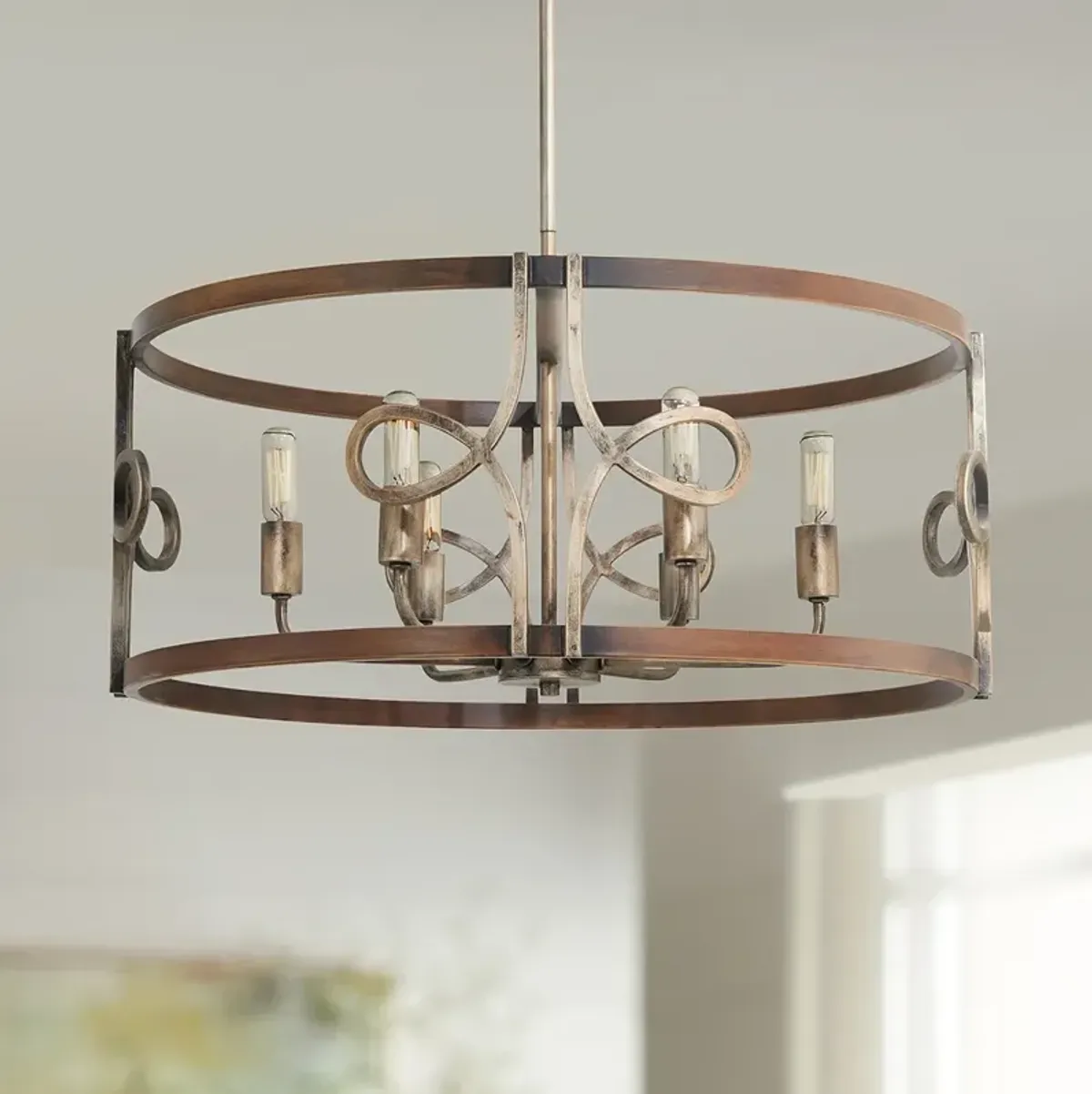 Yorkville 24"W Darkwood with Silver Patina 6-Light Pendant