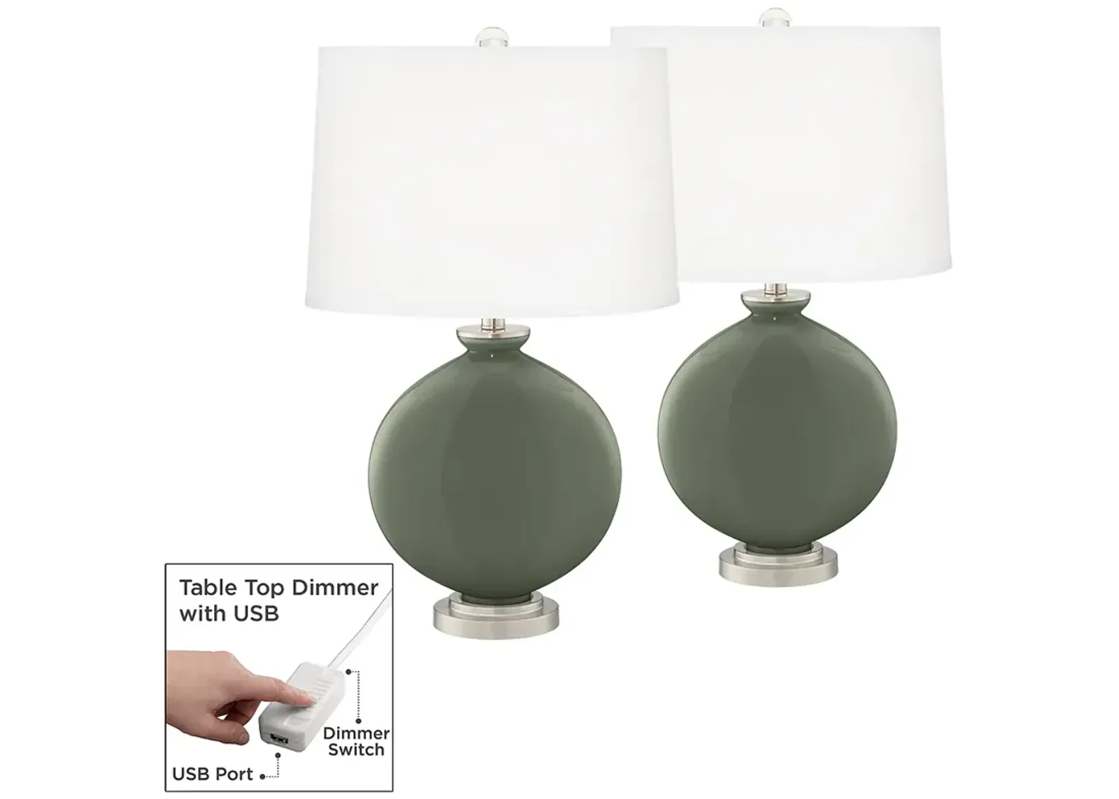 Deep Lichen Green Carrie Table Lamp Set of 2 with Dimmers