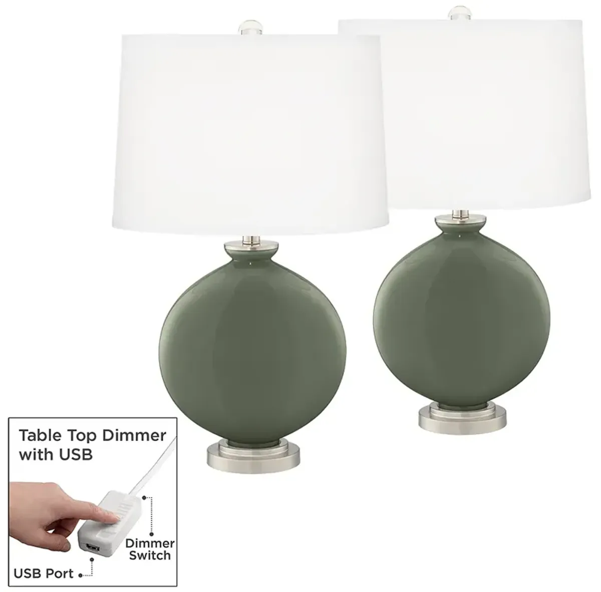 Deep Lichen Green Carrie Table Lamp Set of 2 with Dimmers