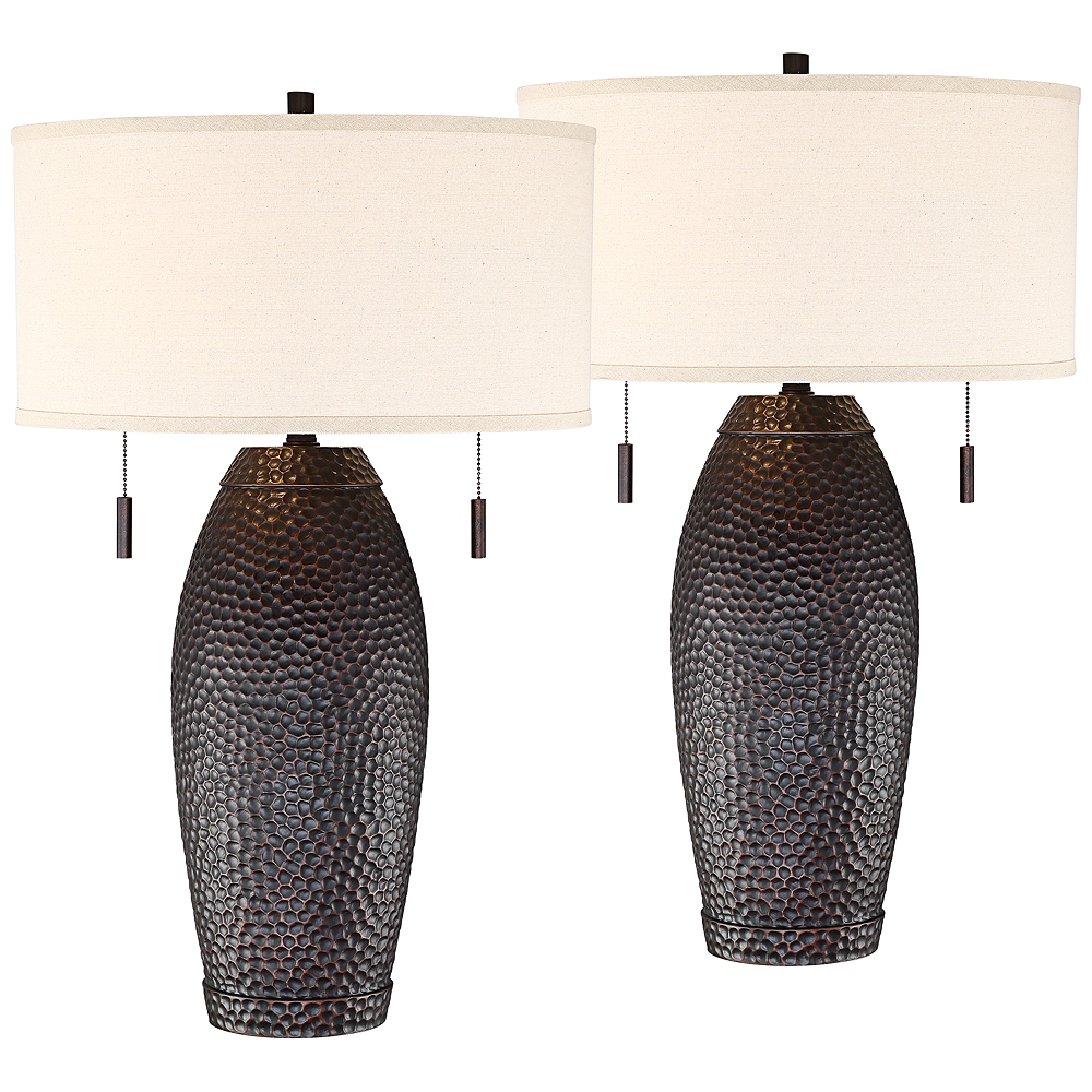 Noah Hammered Bronze Rustic Vase Pull Chain Table Lamps Set of 2
