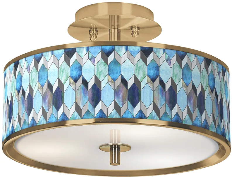 Blue Tiffany Gold 14" Wide Ceiling Light