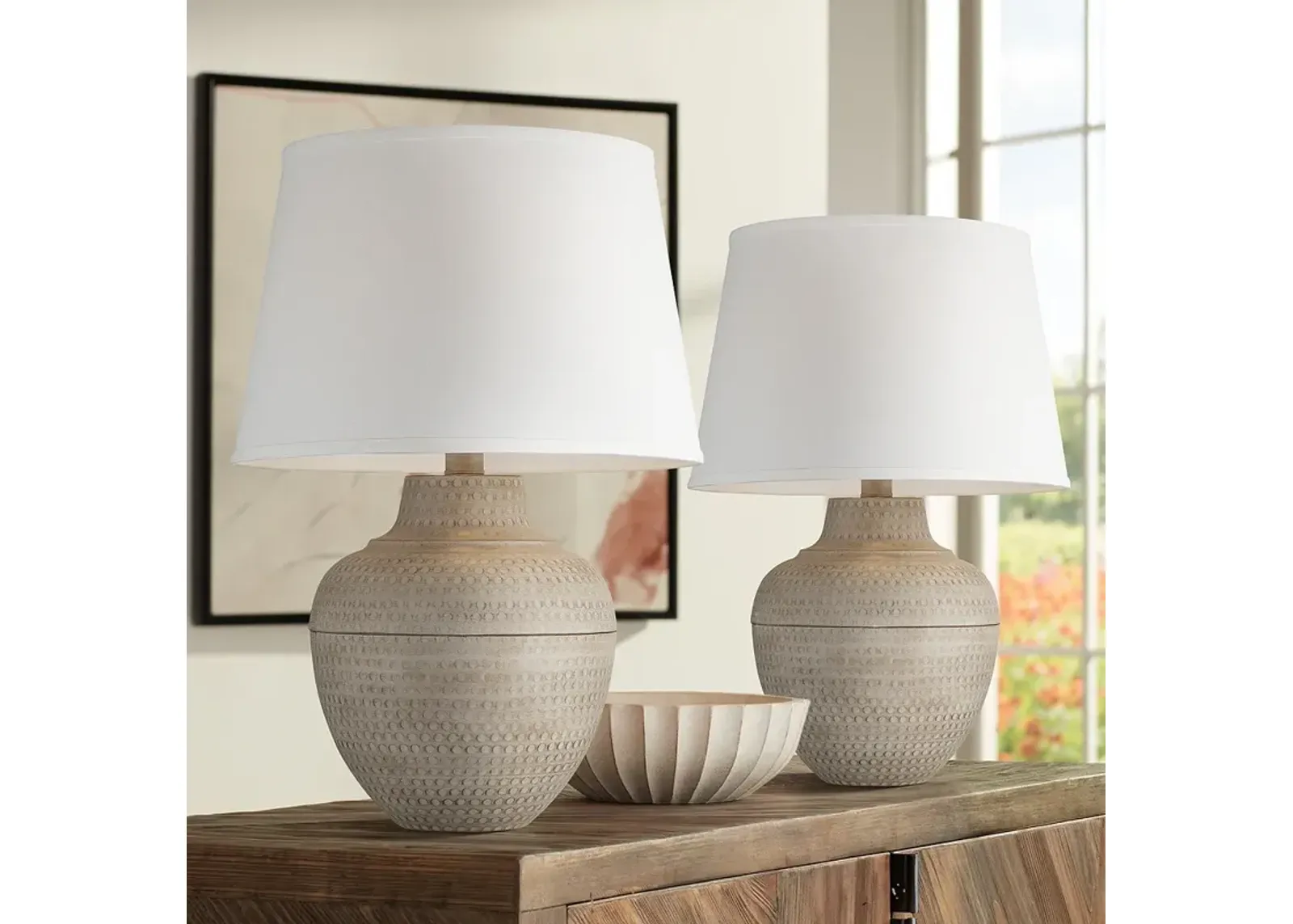 Barnes and Ivy Brighton Hammered Pot Farmhouse Table Lamps Set of 2