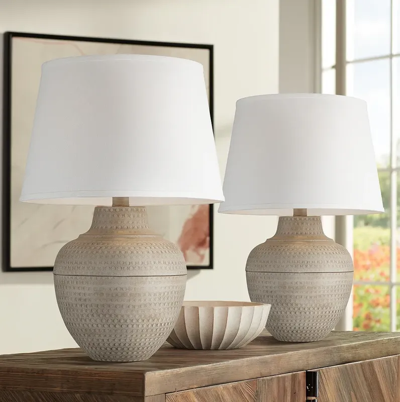 Barnes and Ivy Brighton Hammered Pot Farmhouse Table Lamps Set of 2