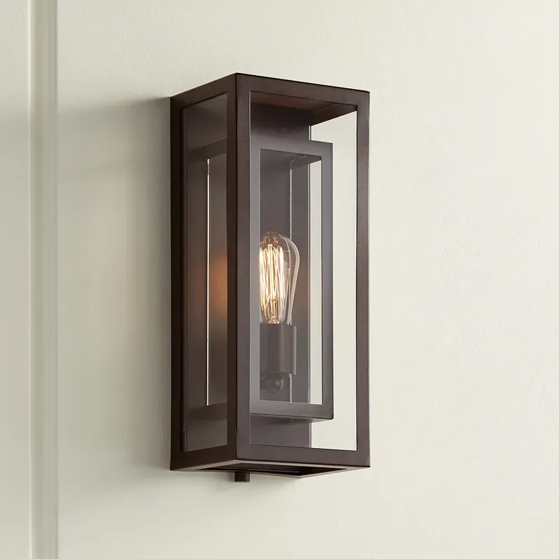 Possini Euro Double Box 15 1/2" High Glass and Bronze Wall Sconce