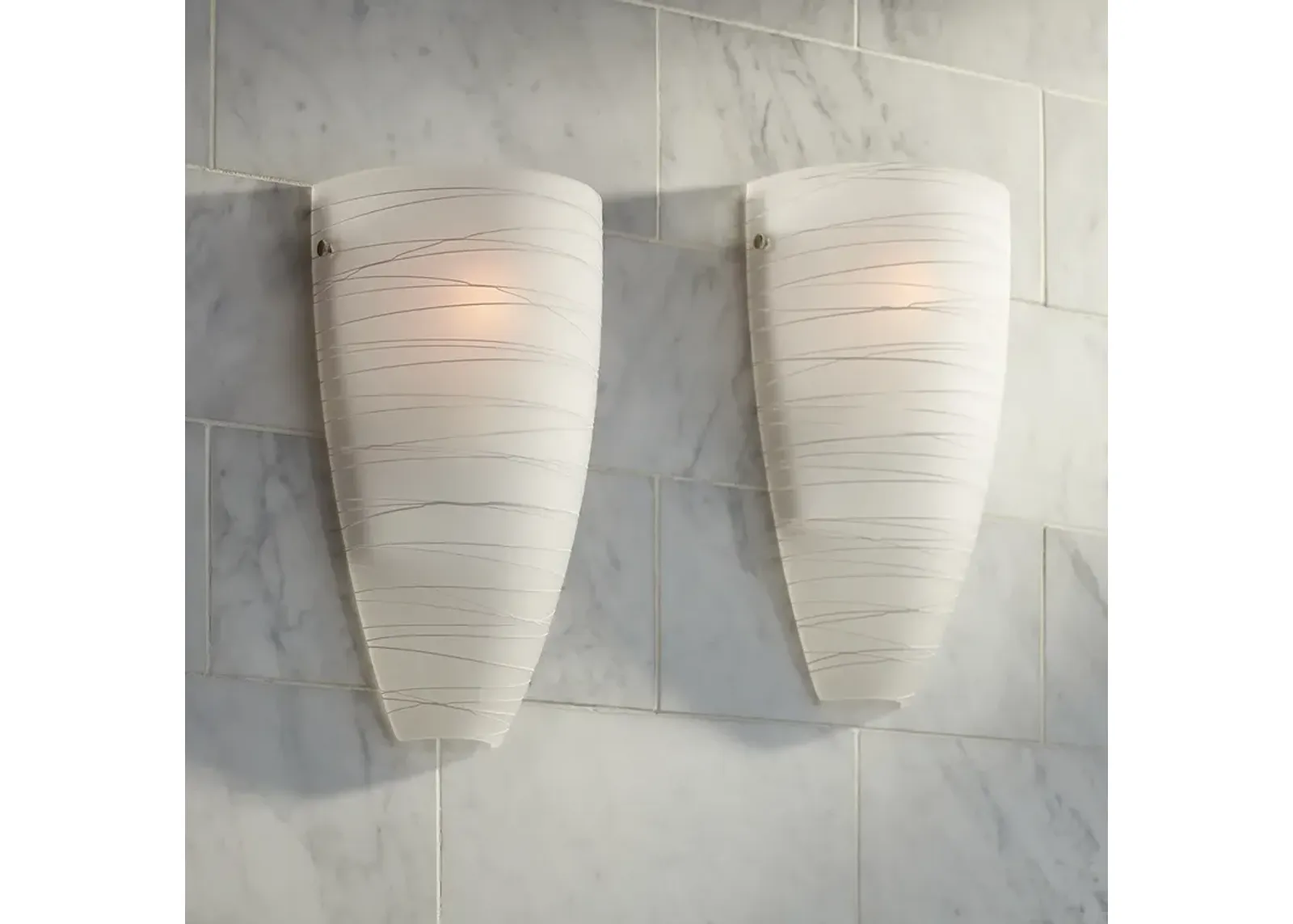 Possini Euro Isola 13 1/4" White Striped Glass Wall Sconces Set of 2