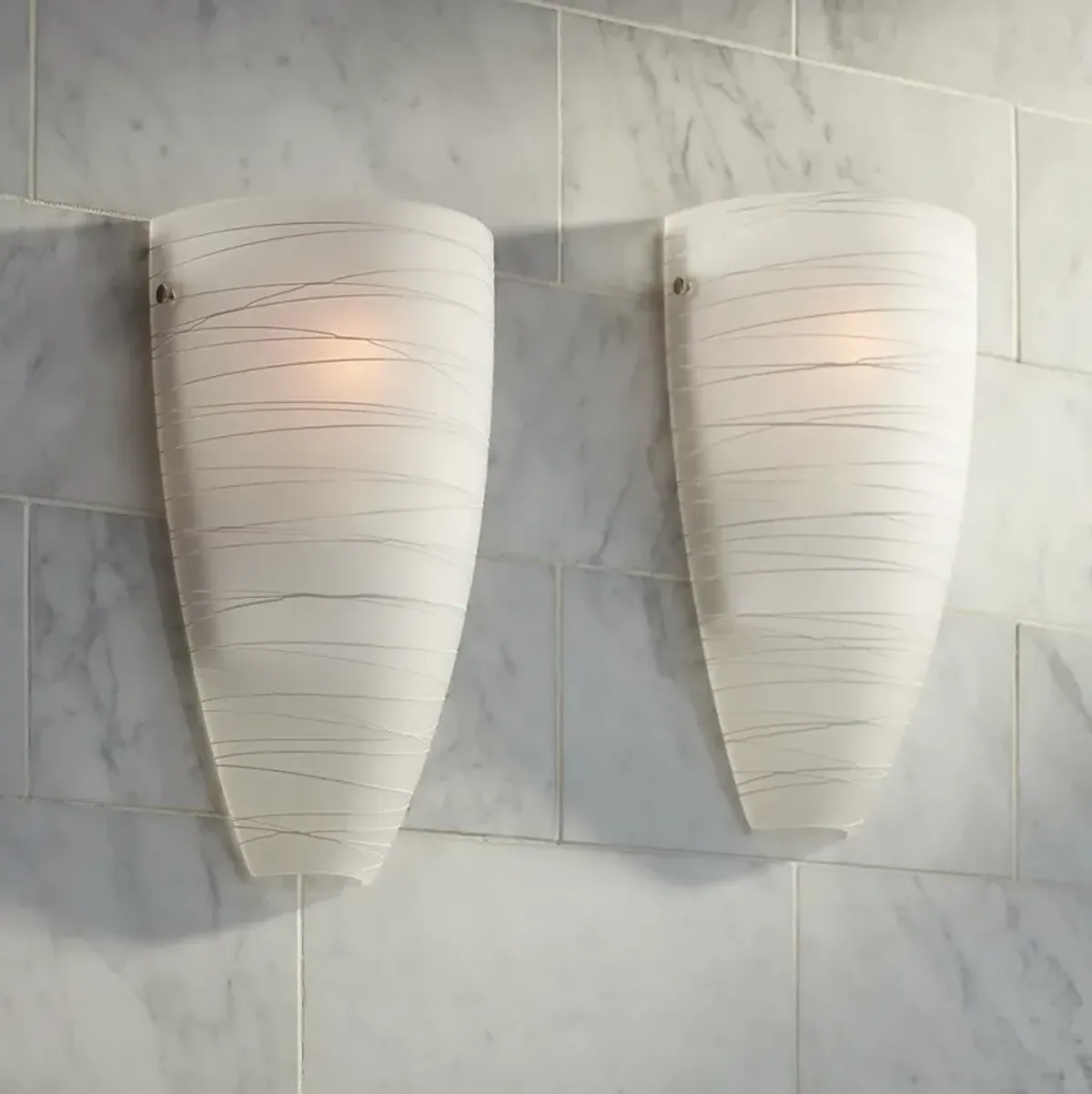 Possini Euro Isola 13 1/4" White Striped Glass Wall Sconces Set of 2