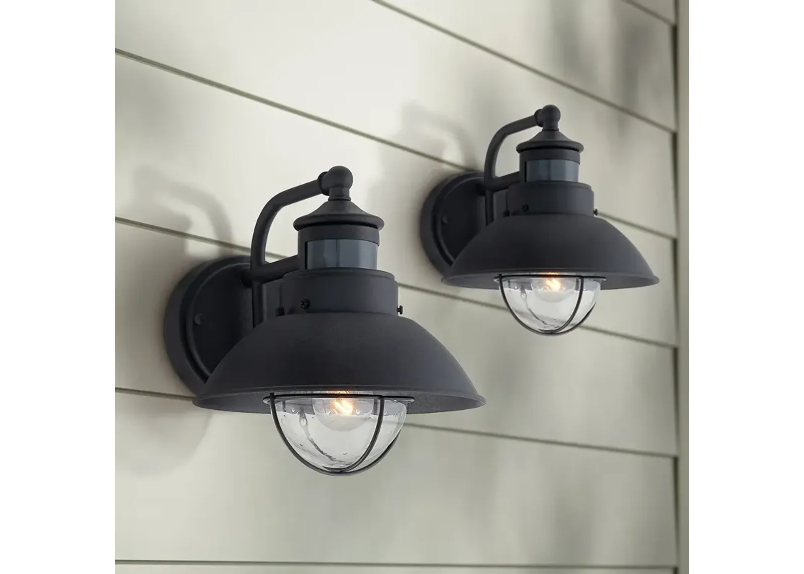 Oberlin 9" Black Dusk to Dawn Motion Sensor Outdoor Lights Set of 2