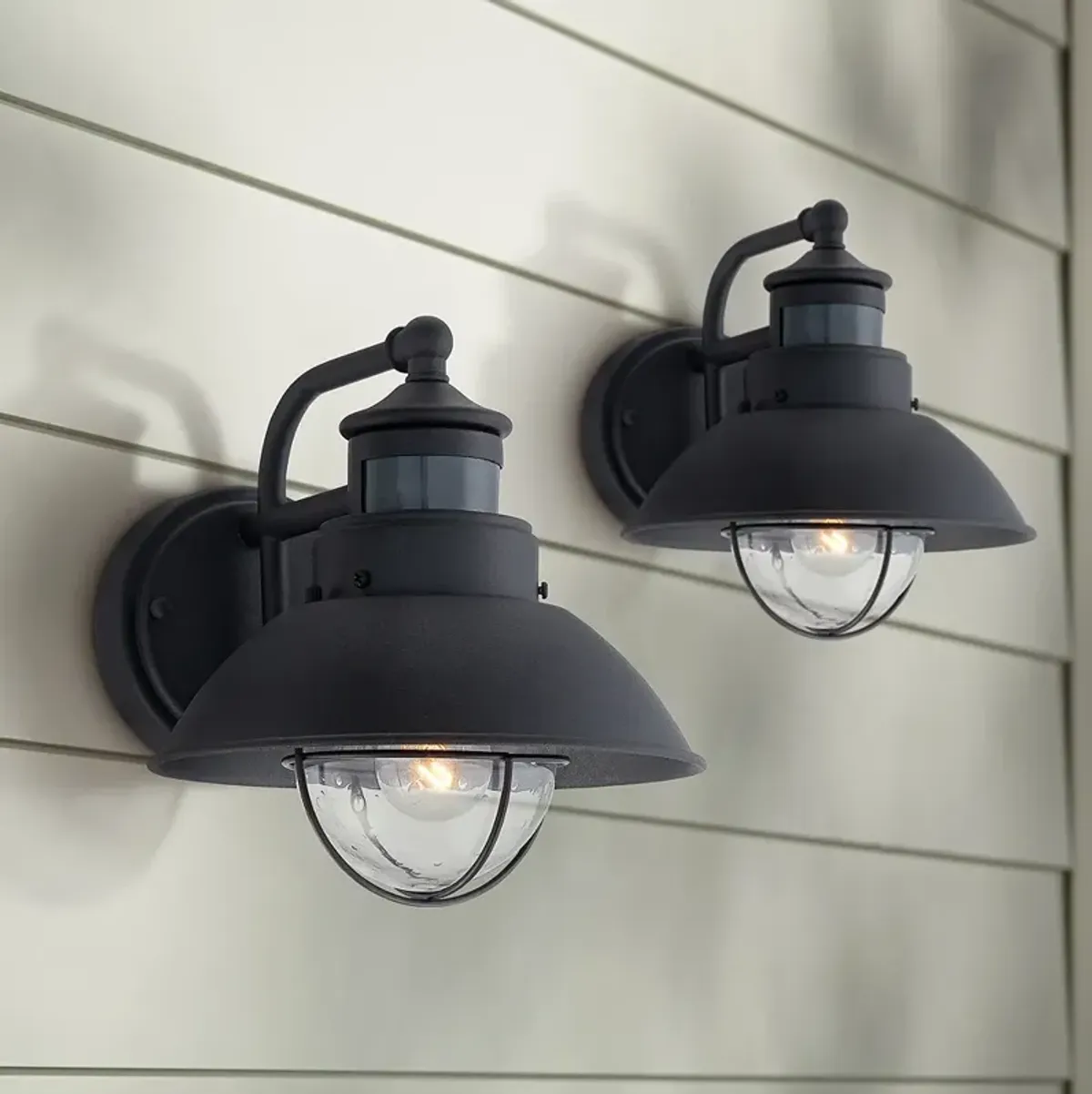 Oberlin 9" Black Dusk to Dawn Motion Sensor Outdoor Lights Set of 2