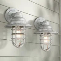 Marlowe Galvanized Hooded Cage Outdoor Wall Lights Set of 2