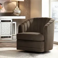 Daphne Chocolate Channel Tufted Swivel Chair