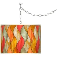 Swag Style Flame Mosaic Giclee Shade Plug-In Chandelier