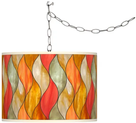 Giclee Glow 13 1/2" Wide Flame Mosaic Shade Plug-In Swag Pendant