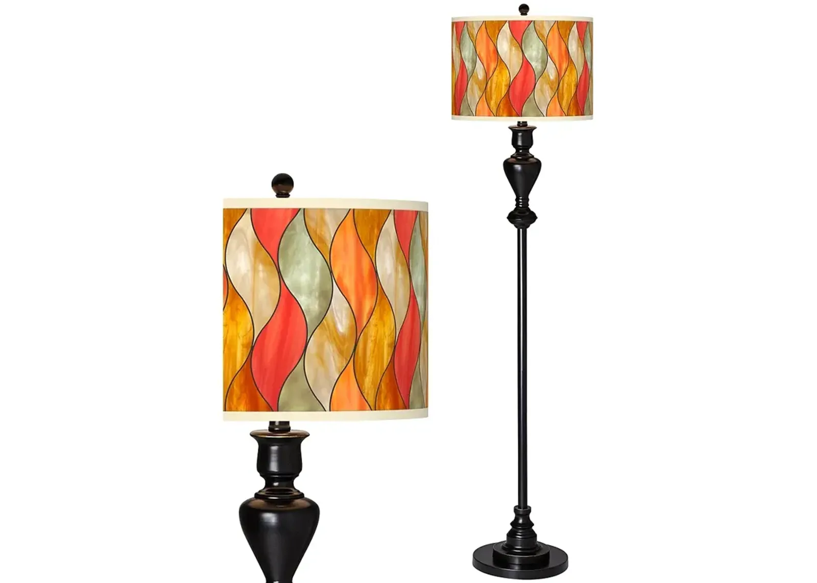 Flame Mosaic Giclee Glow Black Bronze Floor Lamp