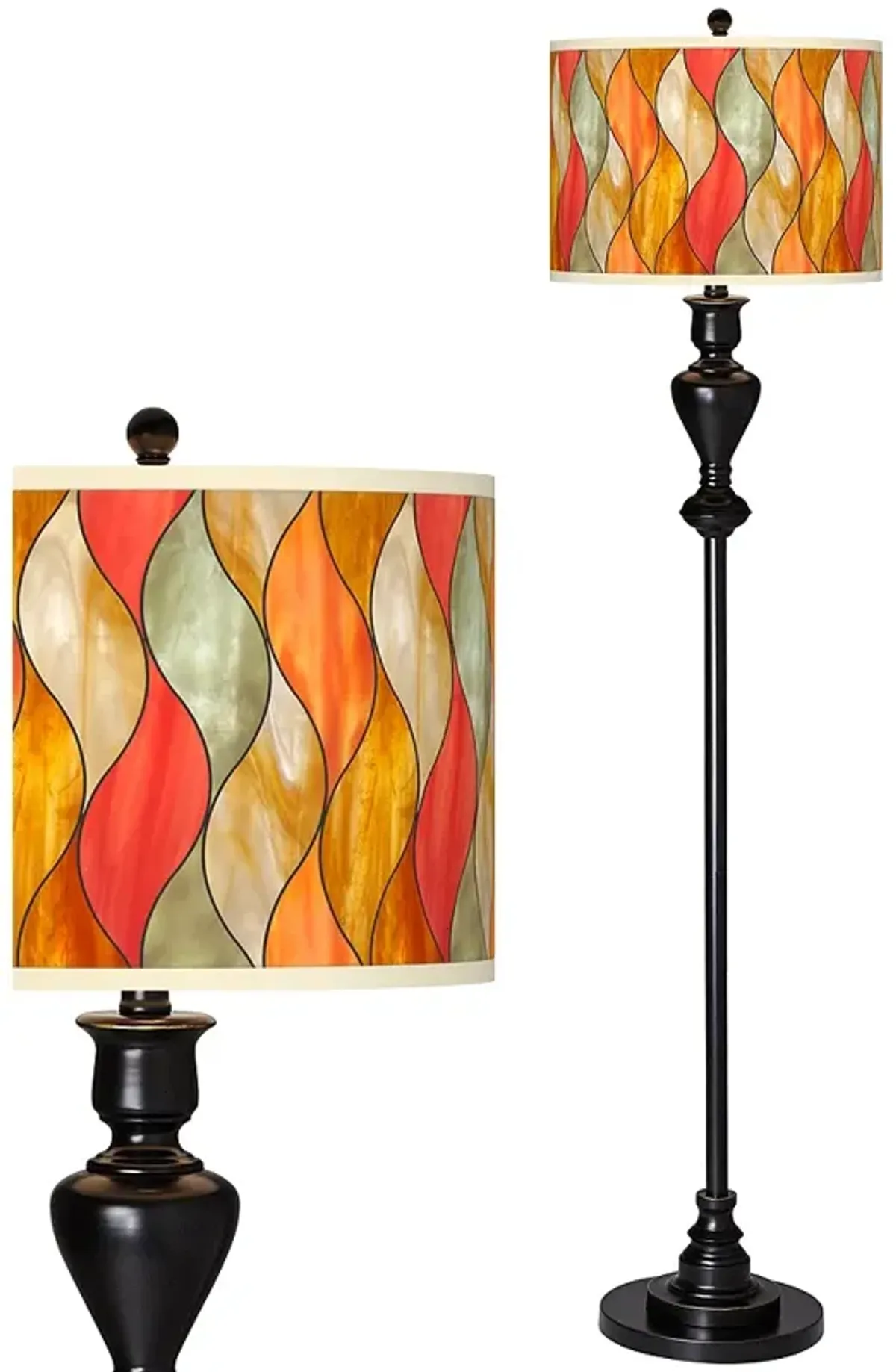 Flame Mosaic Giclee Glow Black Bronze Floor Lamp