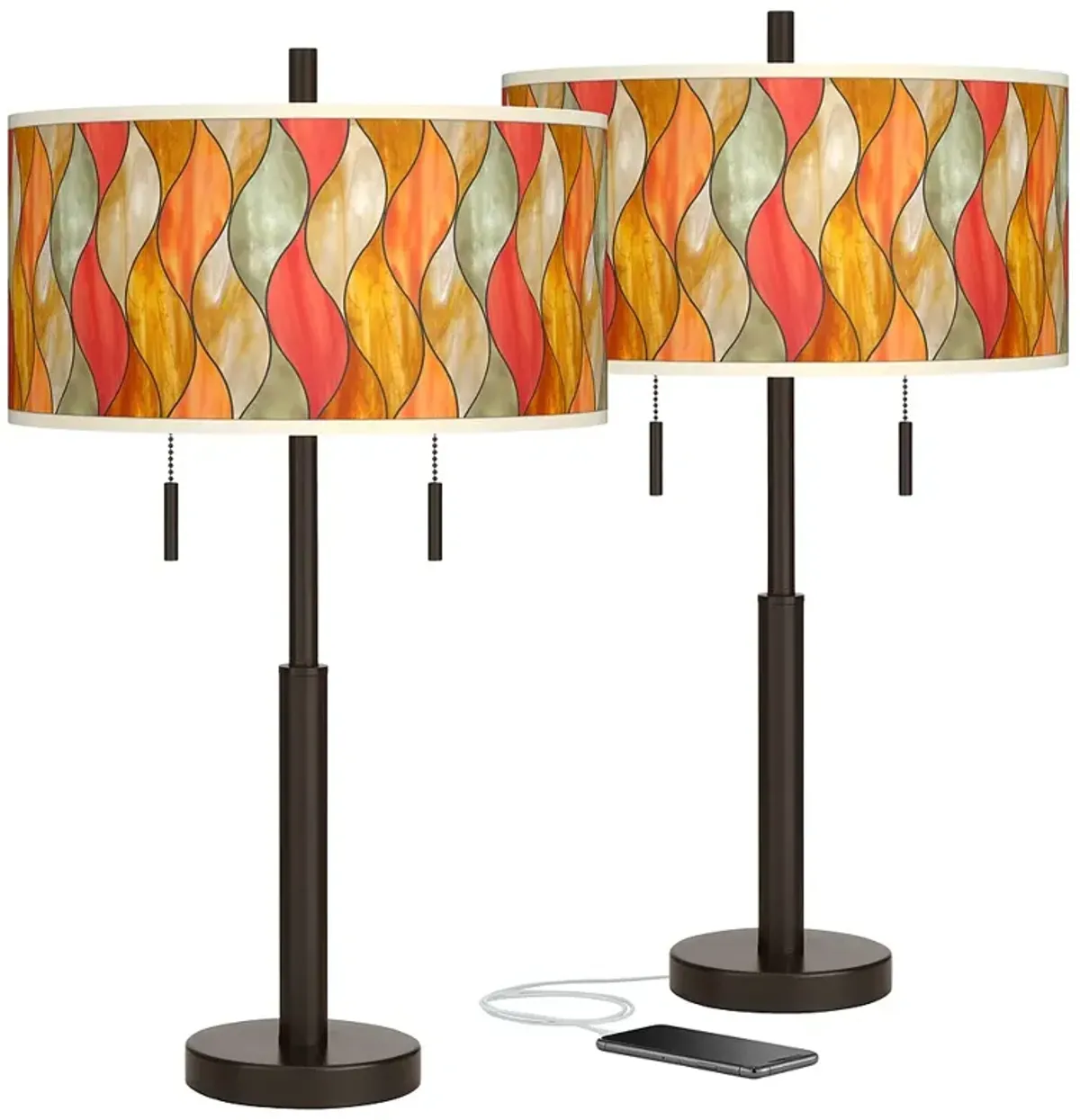 Flame Mosaic Robbie Bronze USB Table Lamps Set of 2