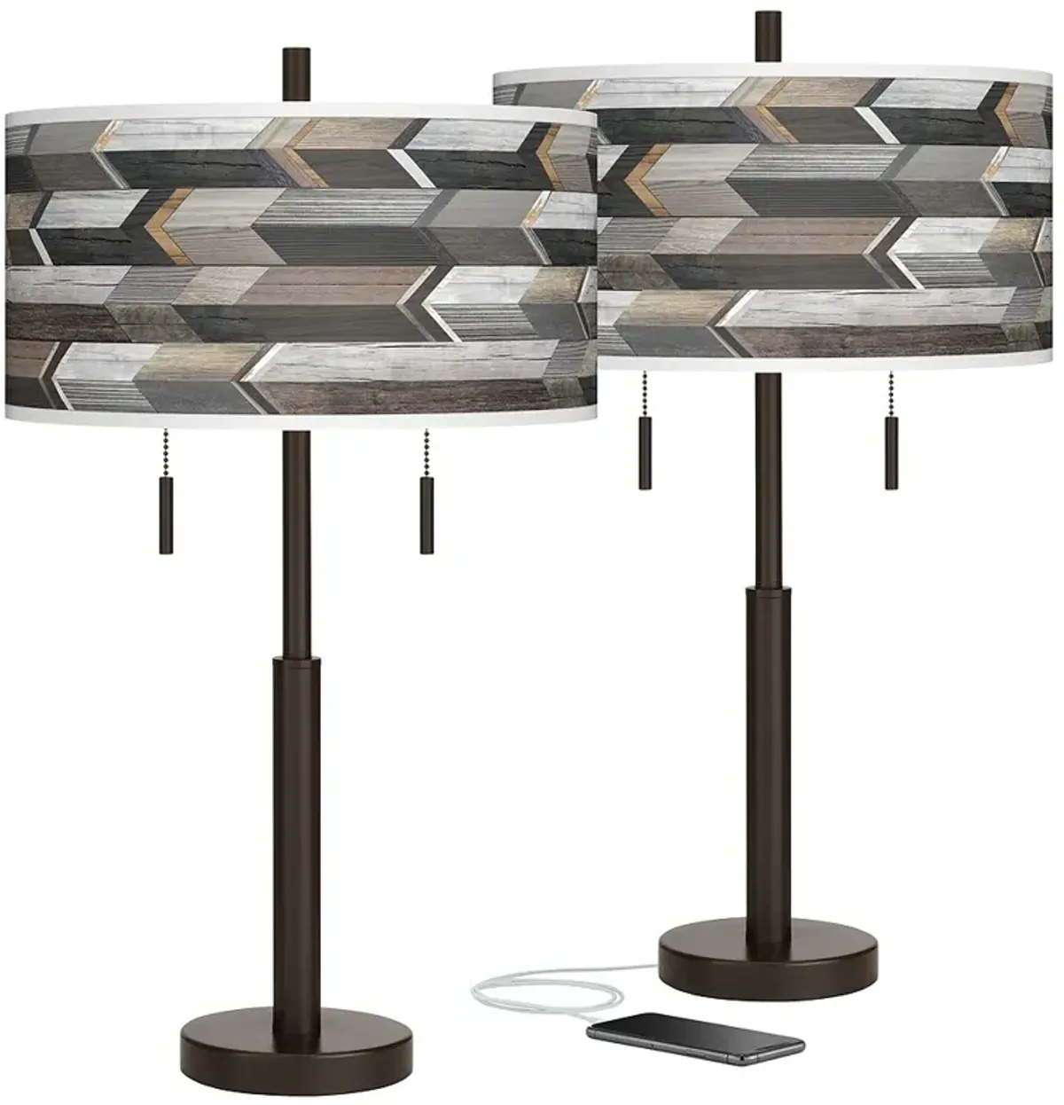 Woodwork Arrows Robbie Bronze USB Table Lamps Set of 2