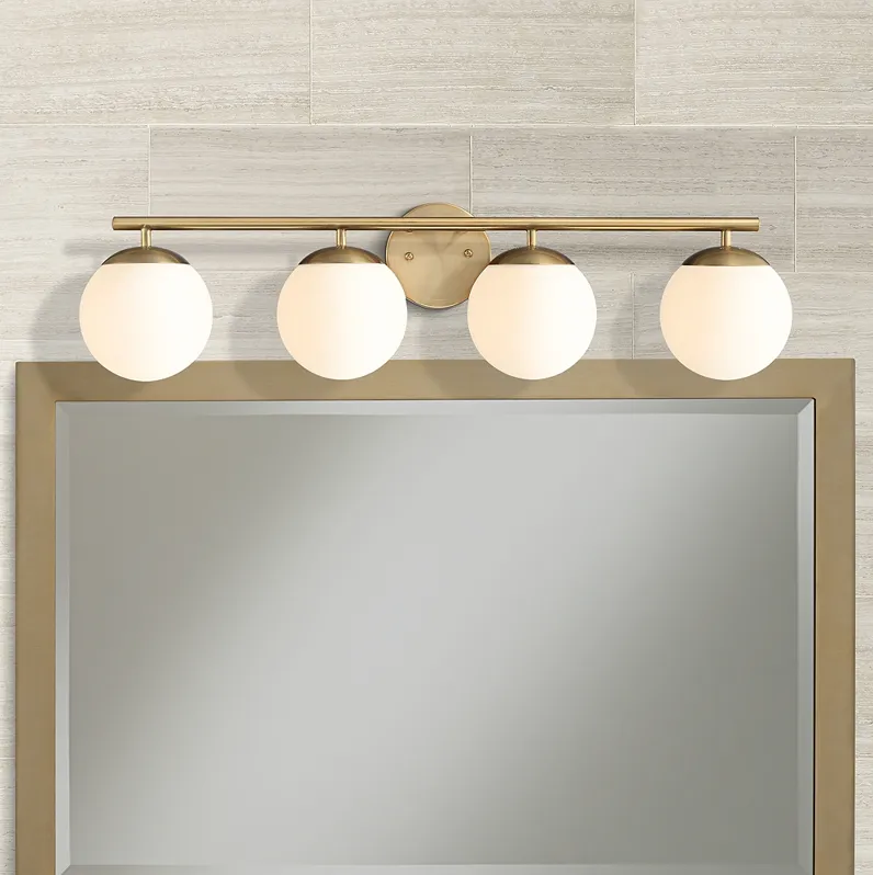 Possini Euro Meridian 31 1/2" Gold and White Glass 4-Light Bath Light