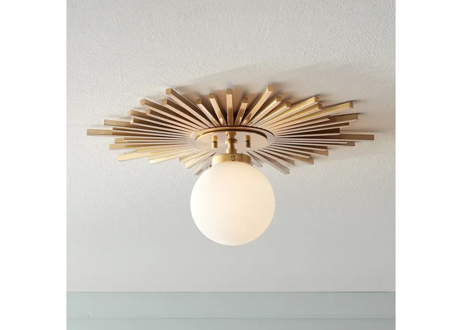 Possini Euro Hazel 24" Wide Sunburst Warm Antique Brass Ceiling Light