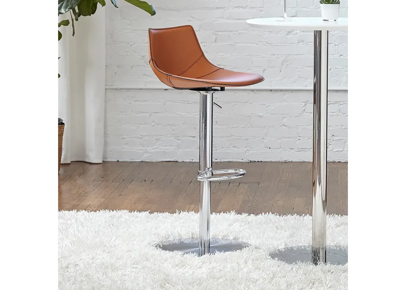 Rudy Cognac Leather Adjustable Swivel Stool