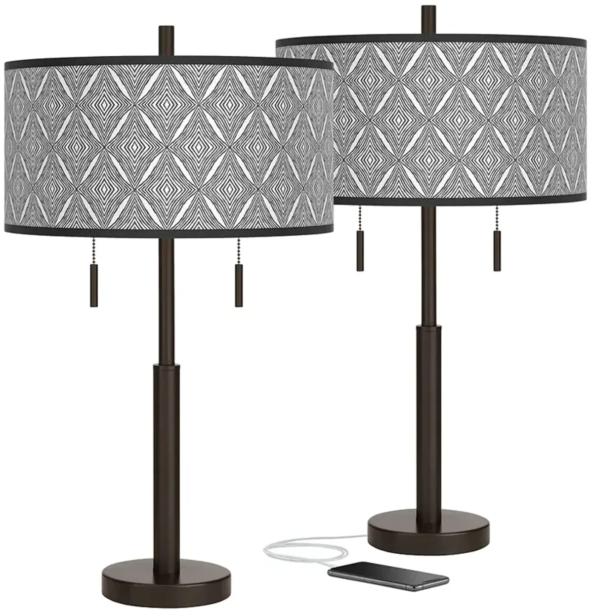 Moroccan Diamonds II Robbie Bronze USB Table Lamps Set of 2